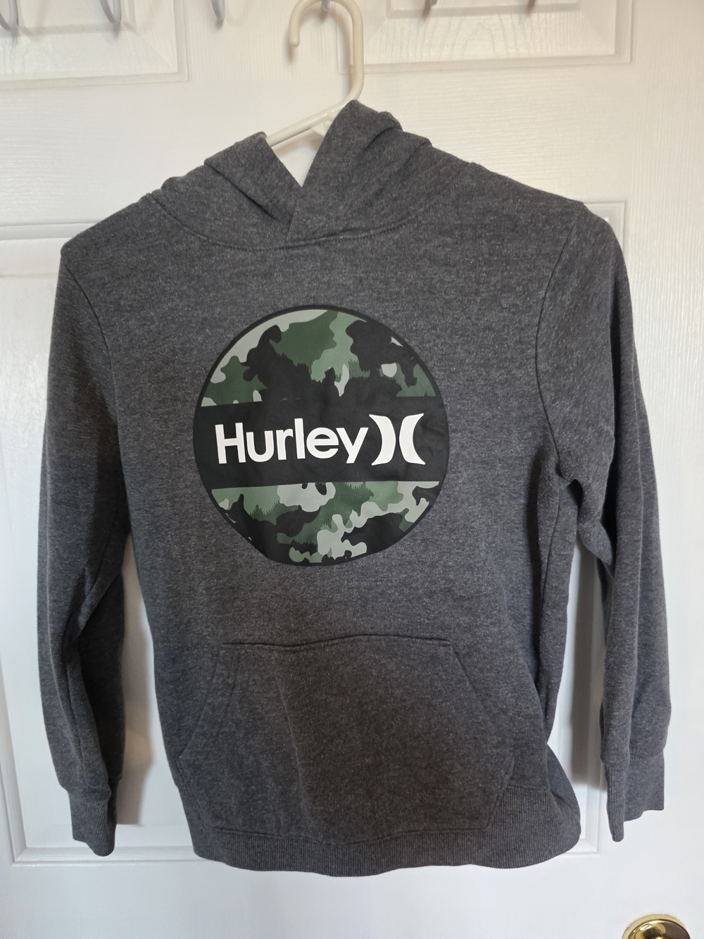Hurley Men's Dark Gray Hoodie with Green Camo Logo